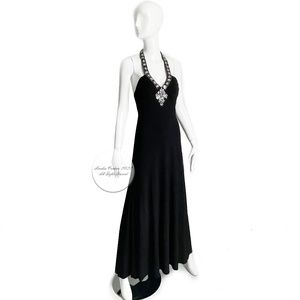 Cache Black Jersey Evening Gown Formal Halter Dress Embellished Size 4